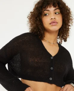 Gilet Court En Maille Transparente - Noir