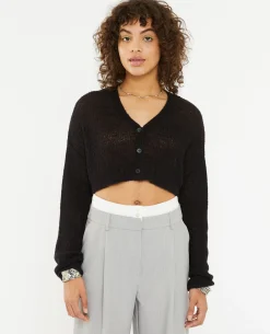 Gilet Court En Maille Transparente - Noir