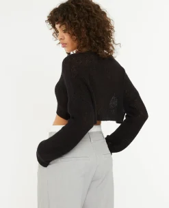 Gilet Court En Maille Transparente - Noir