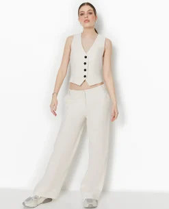 Gilet De Barman En Tissu Effet Lin Rustique - Blanc