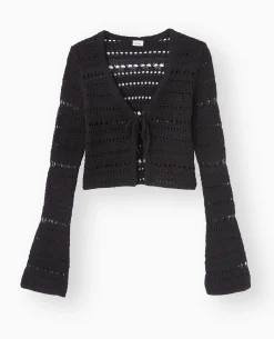 Gilet En Maille Ajourée Avec Lien à Nouer - Noir