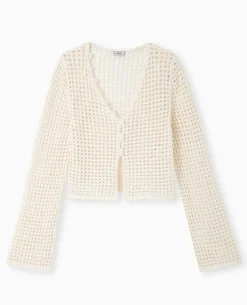 Gilet En Maille Crochet Ajourée Manches Flare - écru