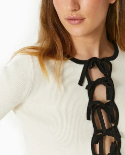 Gilet En Maille Côtelée Avec Liens à Nouer - Blanc