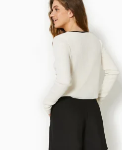 Gilet En Maille Côtelée Avec Liens à Nouer - Blanc