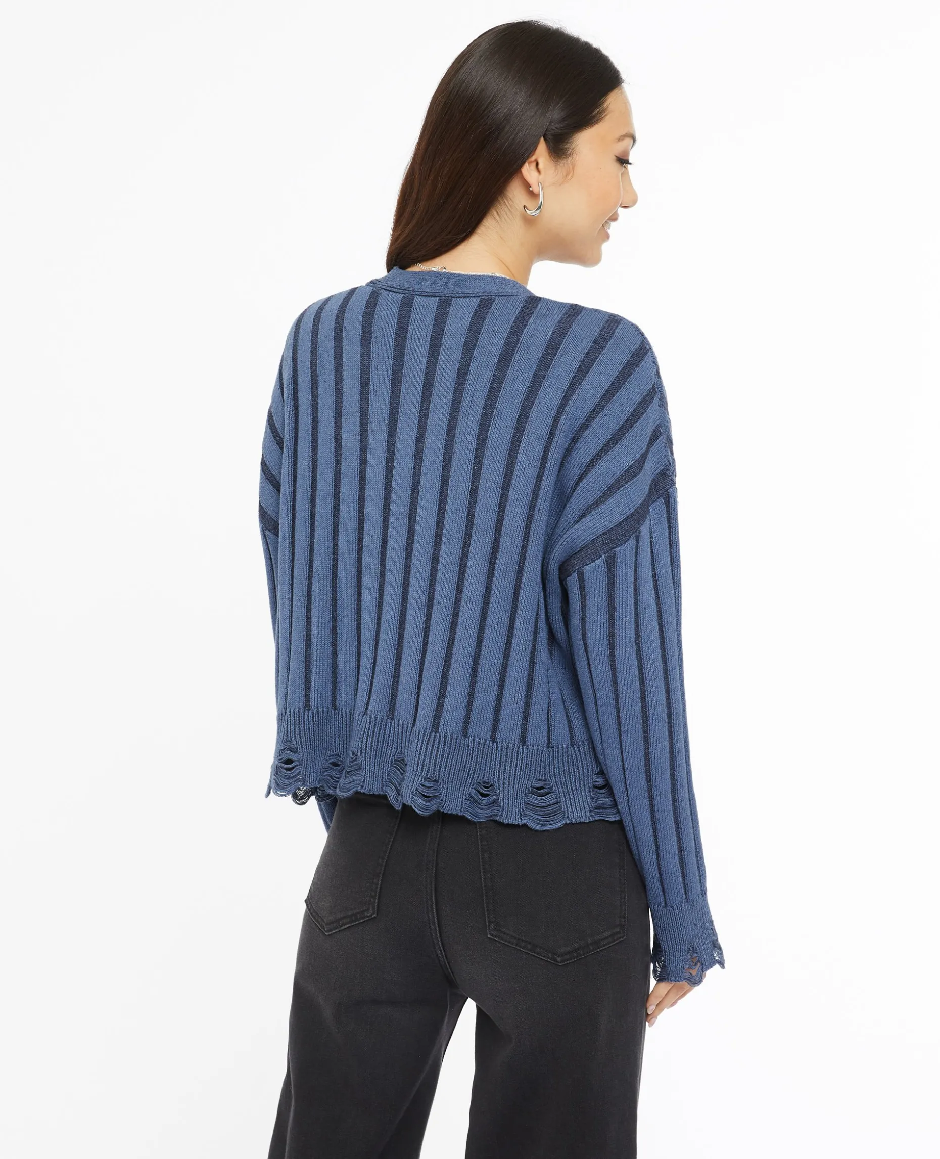 Gilet En Maille Torsadée Effet Destroy - Bleu