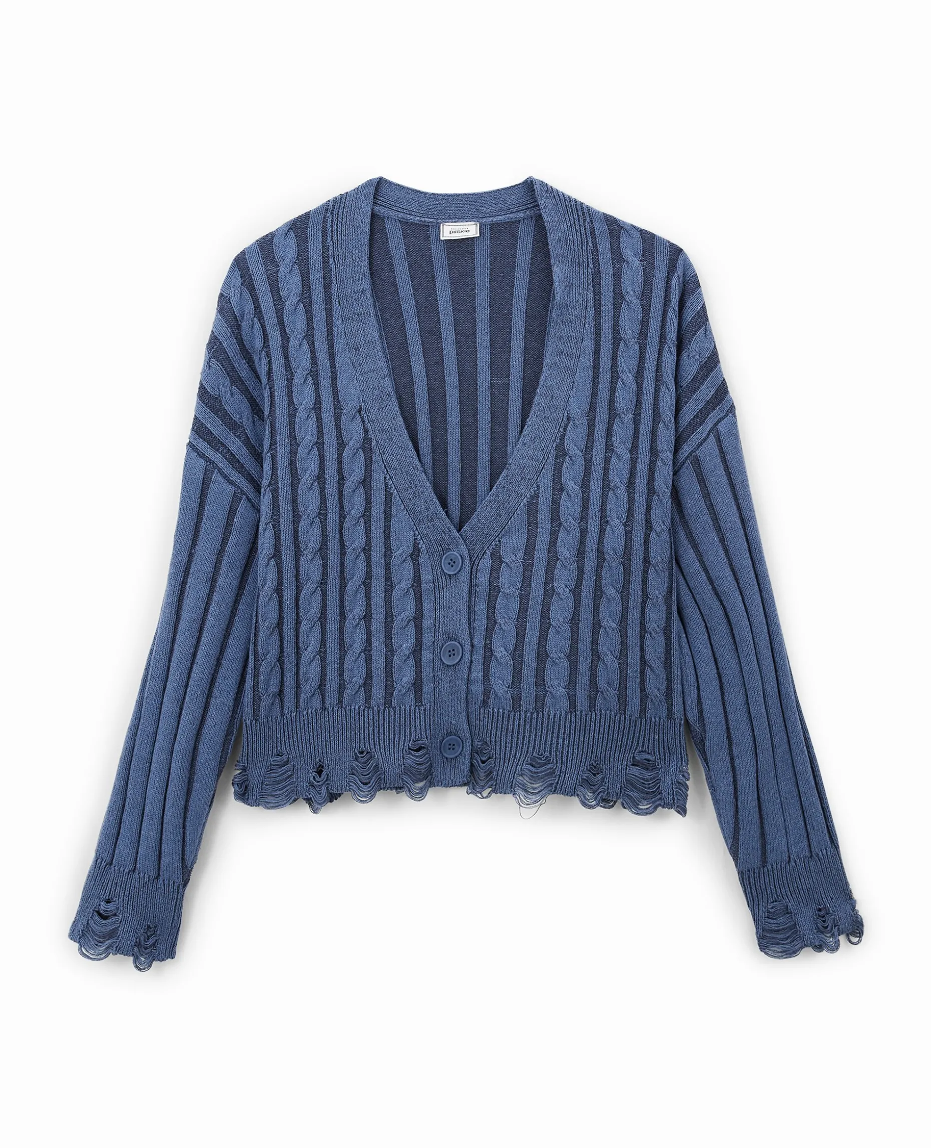 Gilet En Maille Torsadée Effet Destroy - Bleu