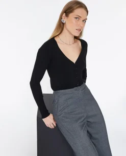 Gilet Fin En Maille Côtelée - Noir