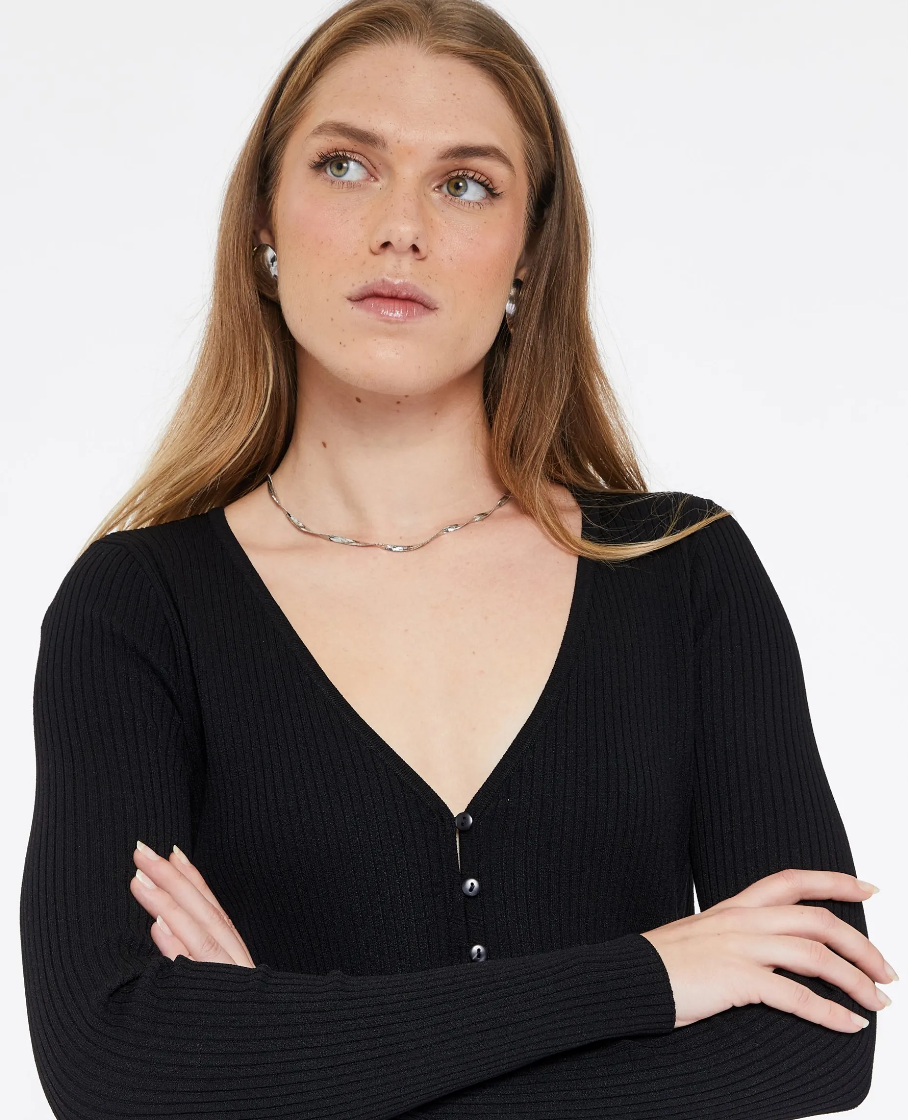 Gilet Fin En Maille Côtelée - Noir