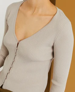 Gilet Fin En Maille Côtelée - Beige