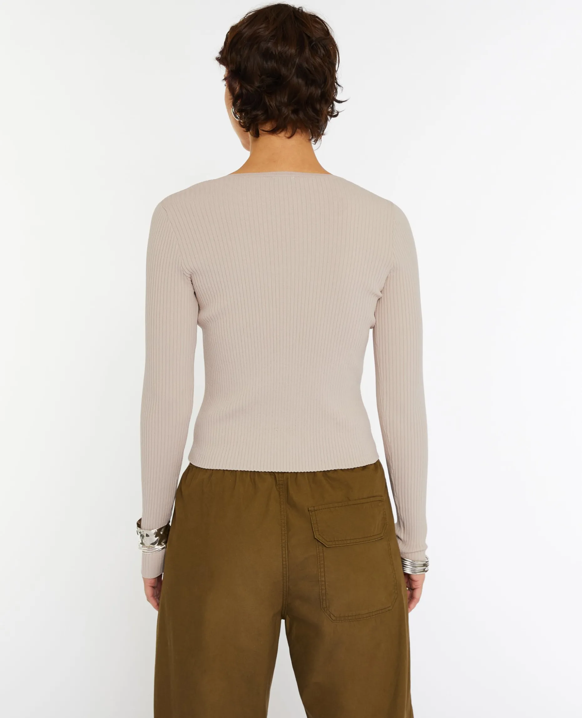 Gilet Fin En Maille Côtelée - Beige