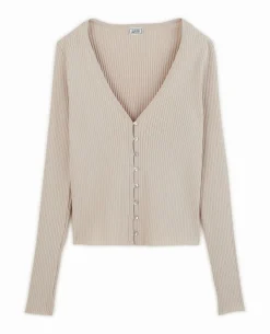 Gilet Fin En Maille Côtelée - Beige