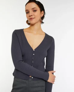 Gilet Fin En Maille Côtelée - Gris Foncé