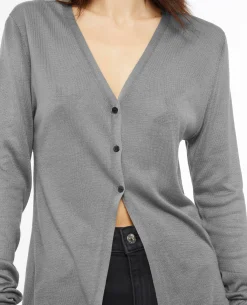 Gilet Long En Maille Fine - Gris Foncé