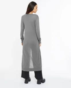 Gilet Long En Maille Fine - Gris Foncé