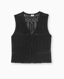 Gilet Sans Manches En Maille Fantaisie Ajourée - Noir