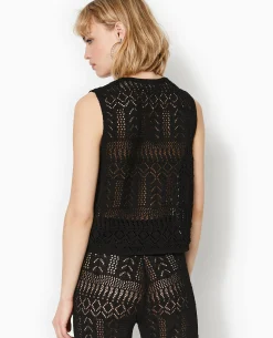 Gilet Sans Manches En Maille Fantaisie Ajourée - Noir