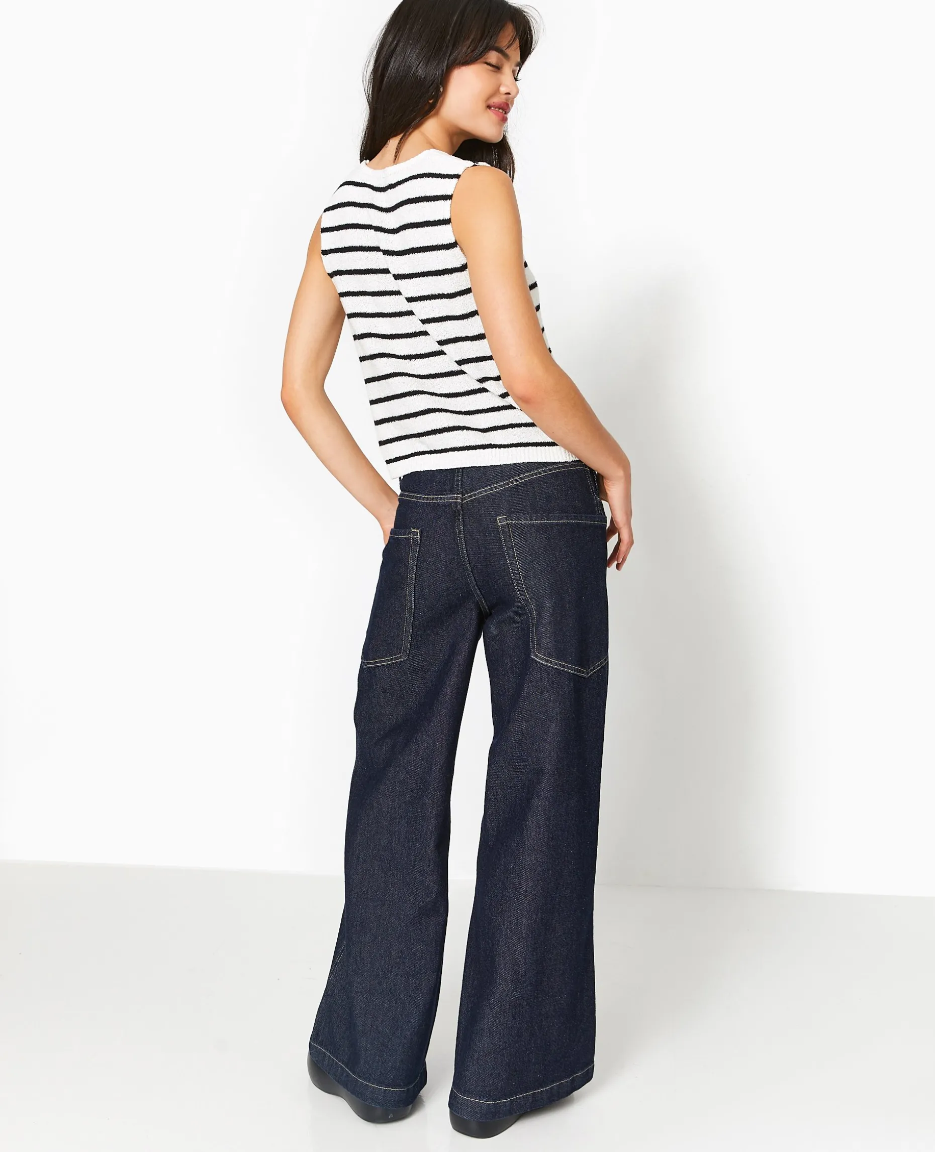 Gilet Sans Manches Rayé - Bleu Marine