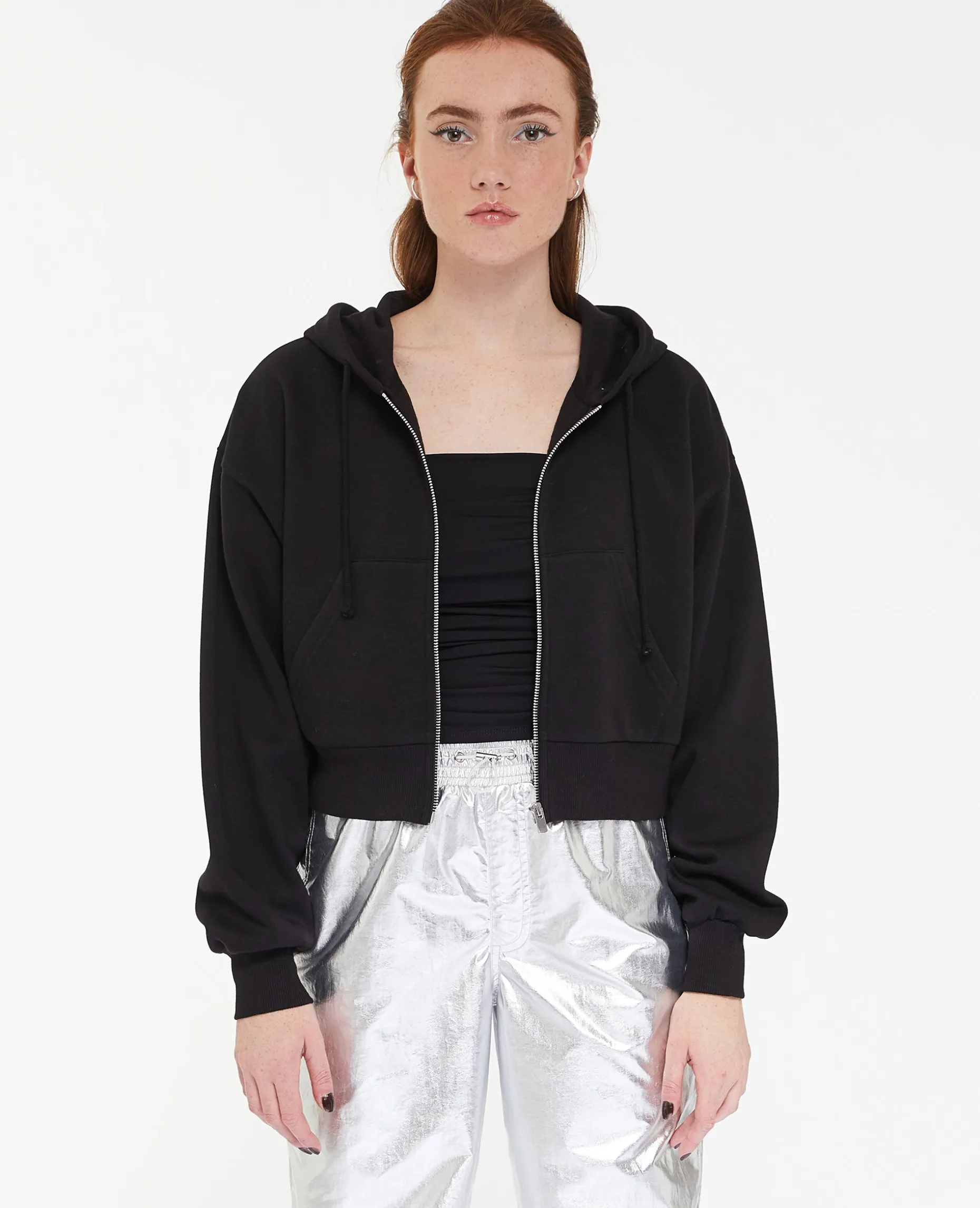 Gilet Zippé Court à Capuche - Noir
