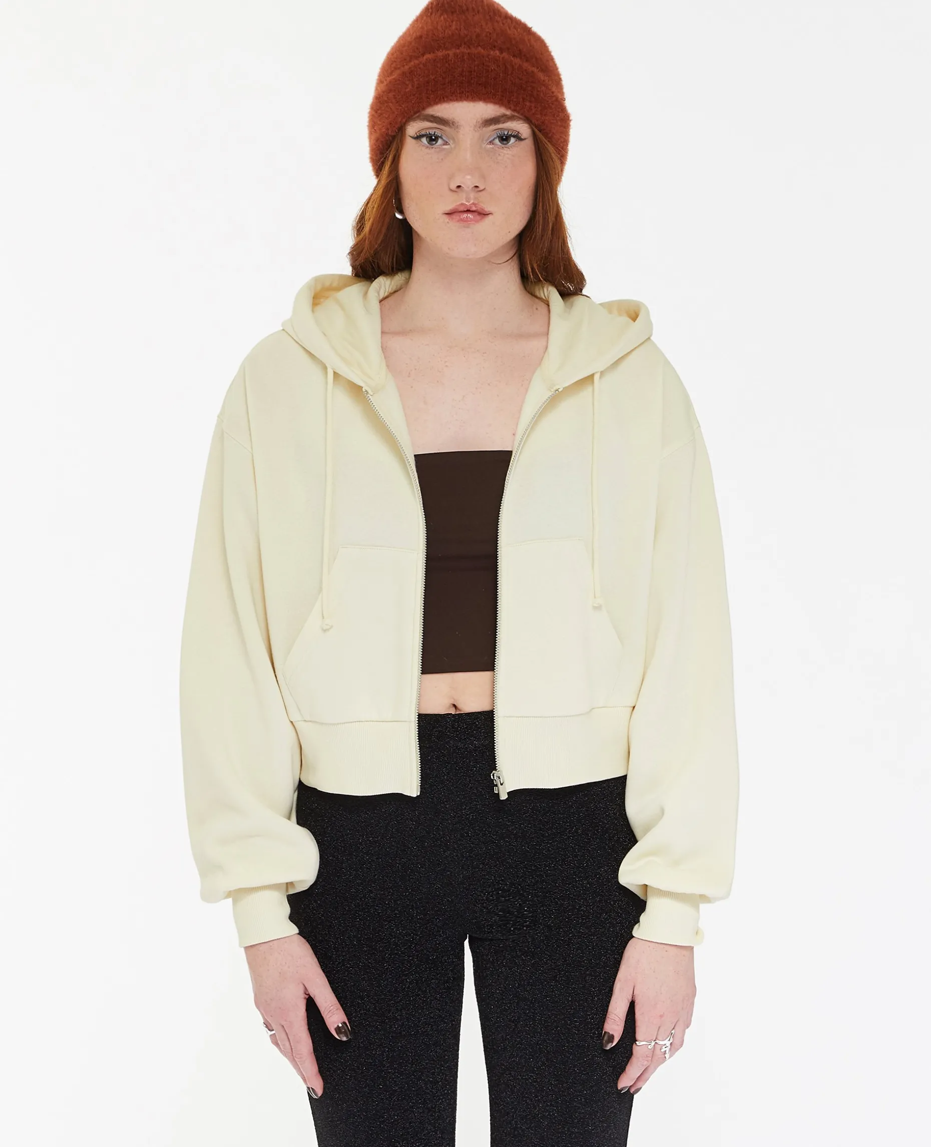 Gilet Zippé Court à Capuche - Blanc