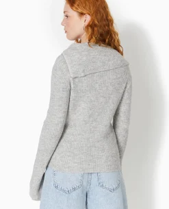 Gilet Zippé En Maille Côtelée - Gris Chiné