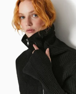 Gilet Zippé En Maille Côtelée - Noir