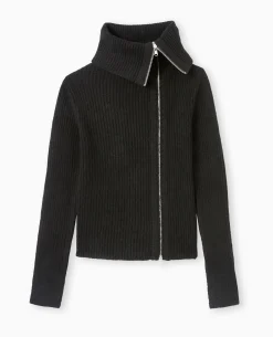 Gilet Zippé En Maille Côtelée - Noir