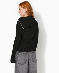 Gilet Zippé En Maille Côtelée - Noir