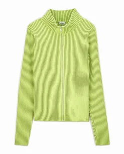 Gilet Zippé Maille Effet Rayé - Taupe