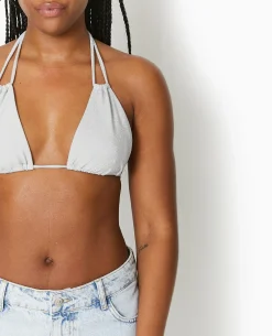 Haut De Maillot De Bain Triangle Multiposition - Argenté