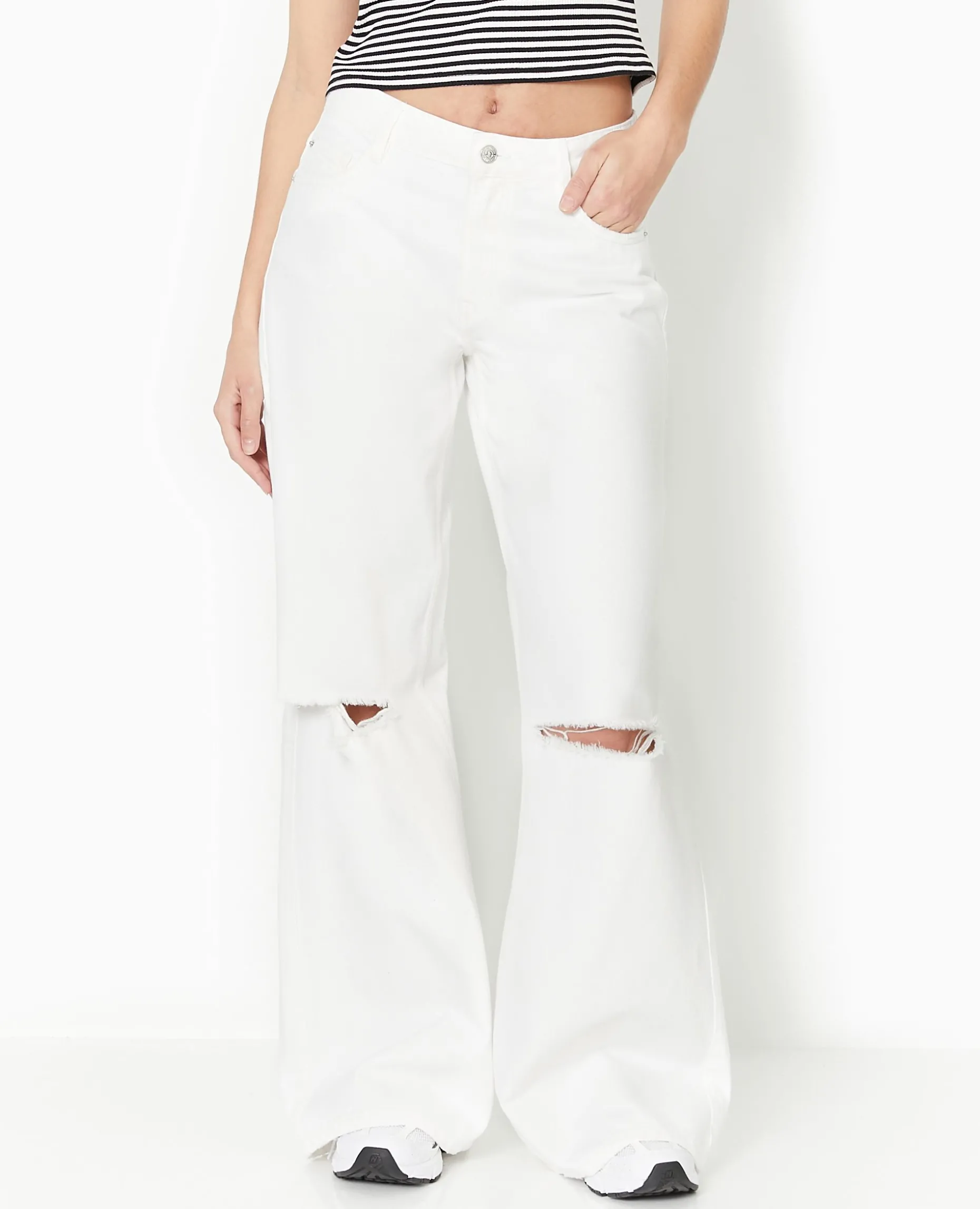 Jean Baggy Destroy Taille Regular - Blanc