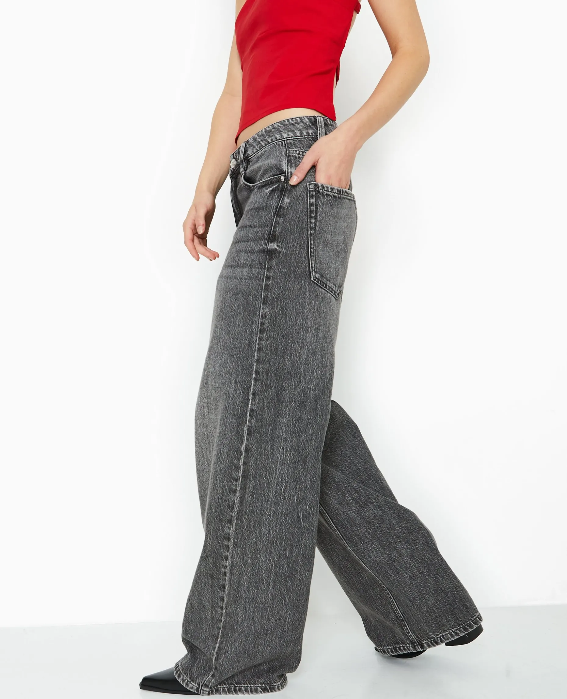 Jean Baggy Loose Taille Regular - Gris Foncé
