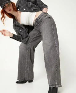 Jean Baggy Taille Haute - Gris Foncé