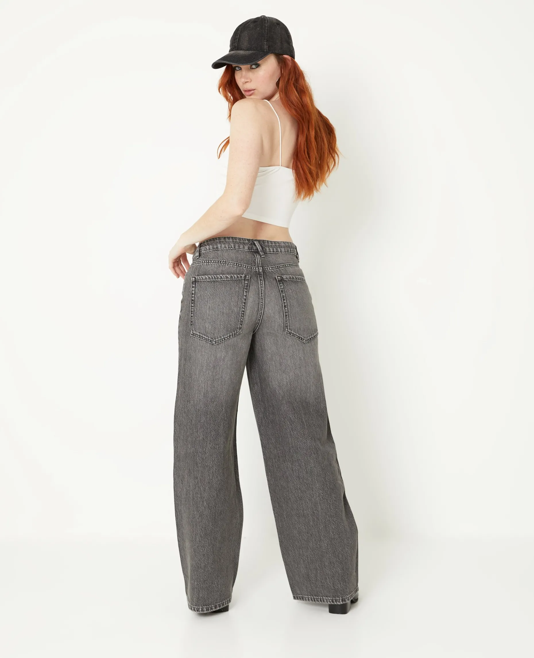 Jean Baggy Taille Haute - Gris Foncé