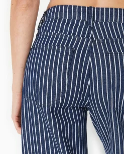 Jean Baggy Taille Haute Avec Rayures Et Revers - Bleu