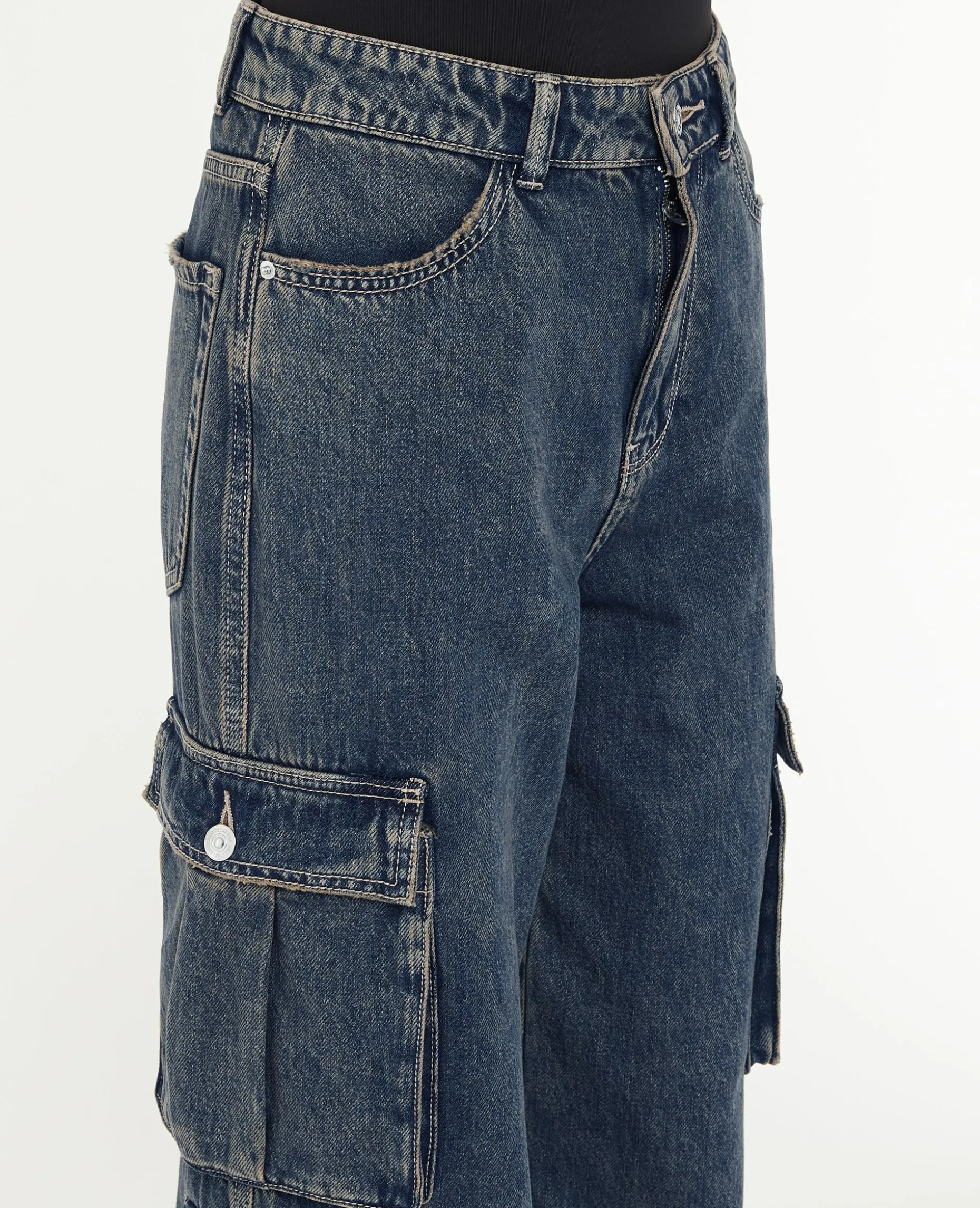 Jean Cargo Large Effet Dirty - Jaune