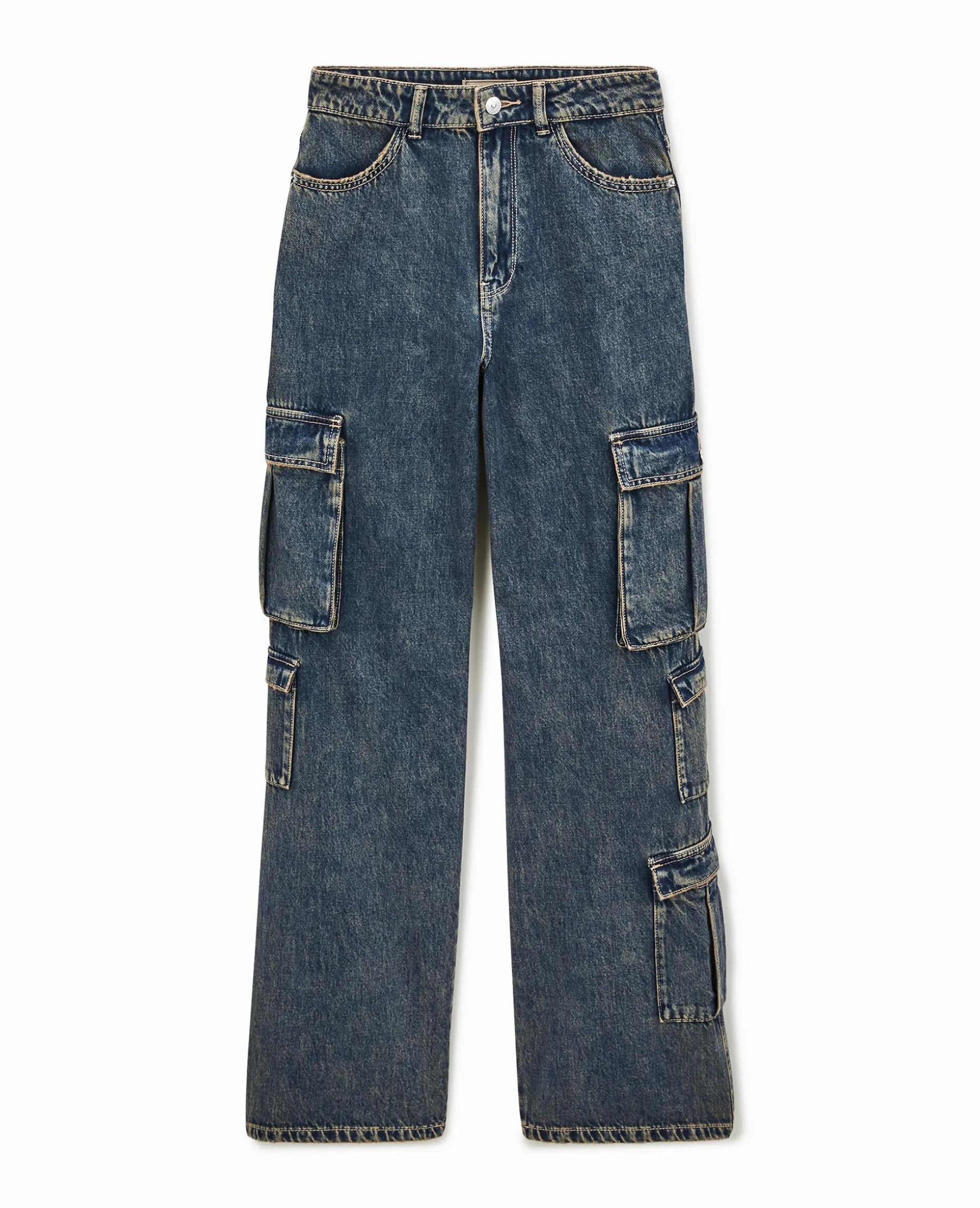 Jean Cargo Large Effet Dirty - Jaune