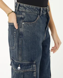 Jean Cargo Large Effet Dirty - Jaune