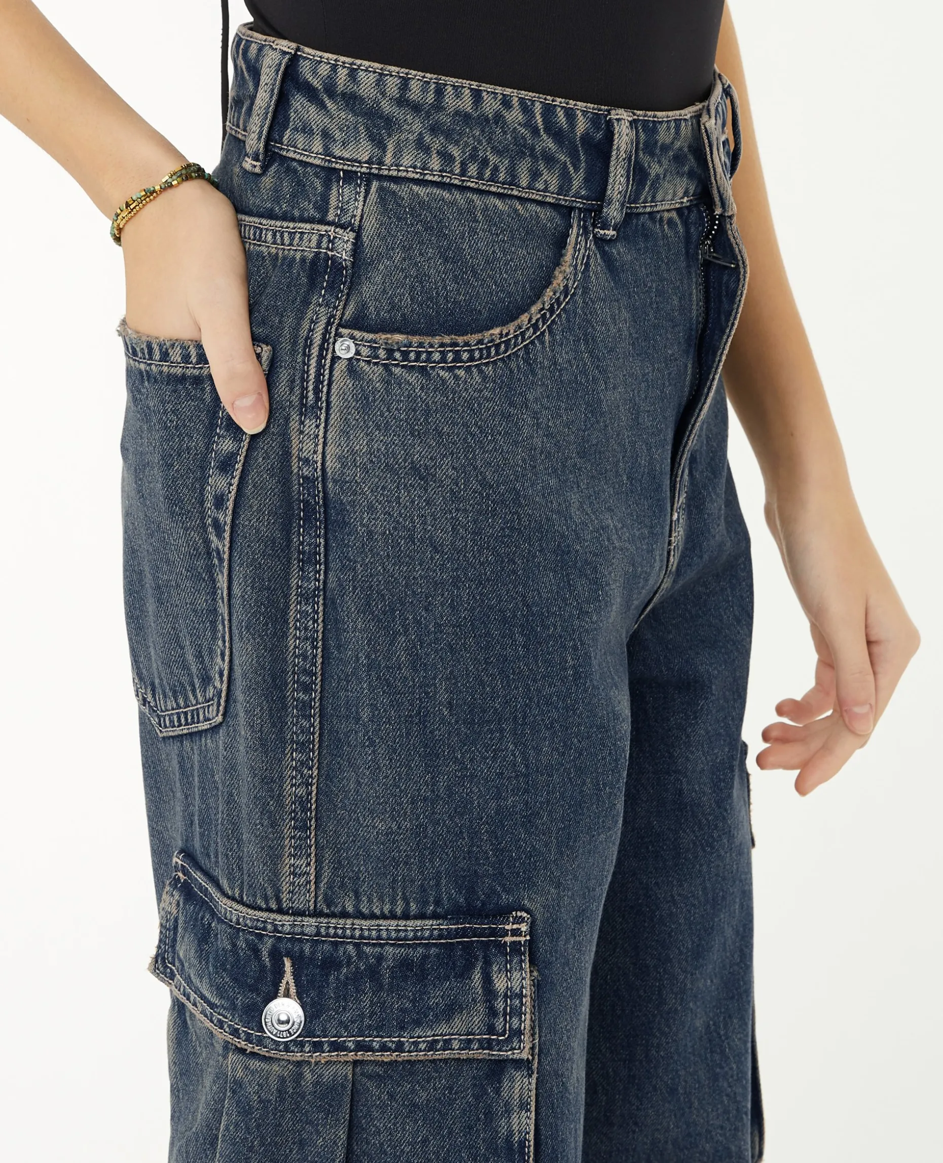 Jean Cargo Large Effet Dirty - Jaune
