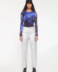 Jean Droit Argenté Taille Haute - Argenté