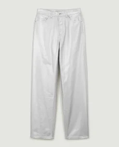 Jean Droit Argenté Taille Haute - Argenté