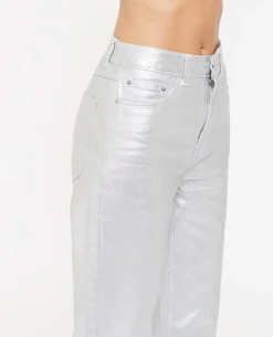 Jean Droit Argenté Taille Haute - Argenté