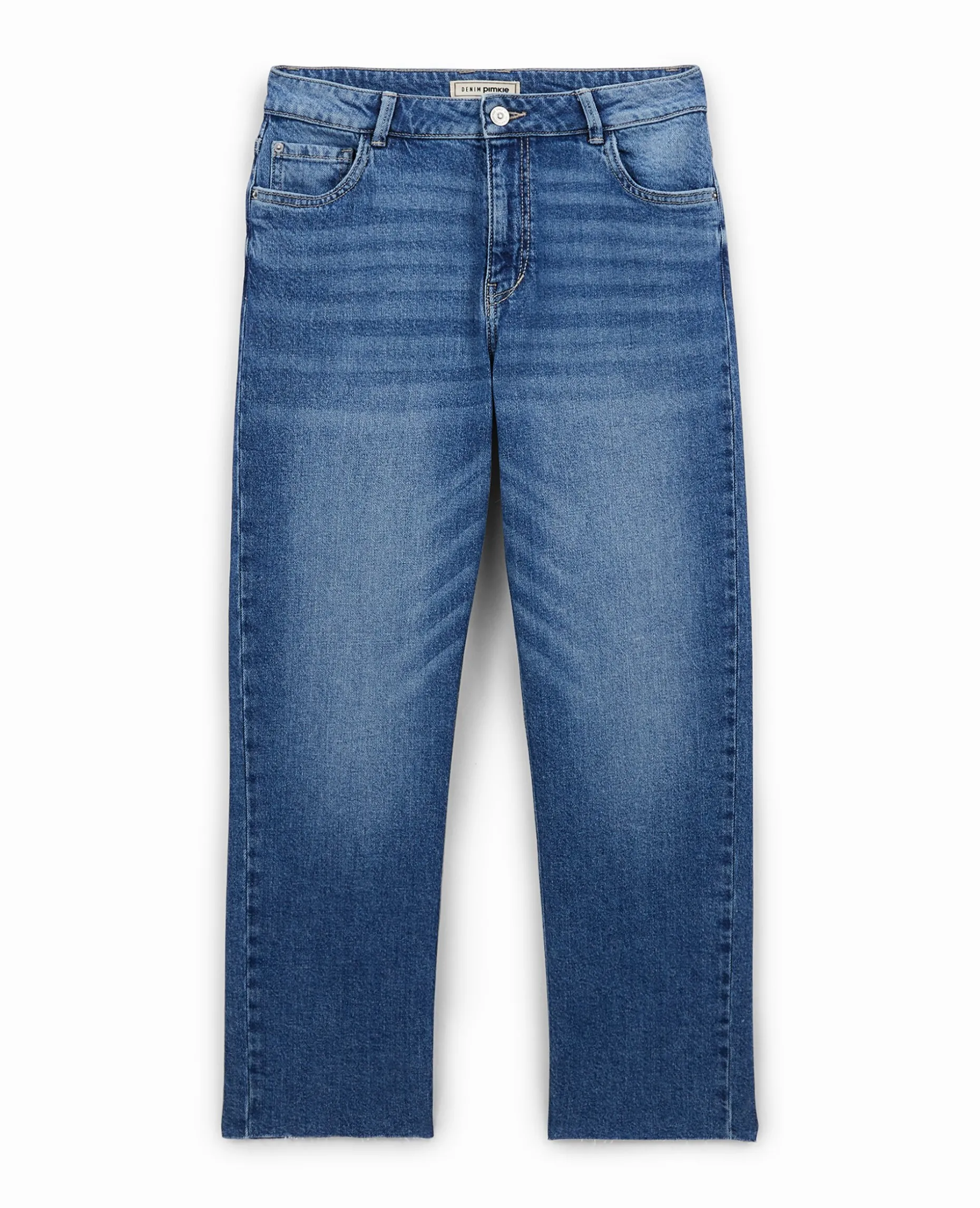 Jean Droit Taille Regular Avec Bas Effilochés - Bleu
