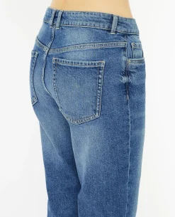 Jean Droit Taille Regular Avec Bas Effilochés - Bleu