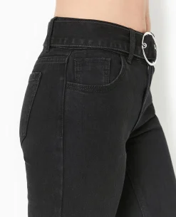 Jean Flare Taille Basse Avec Ceinture - Noir