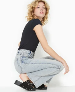 Jean Flare Taille Haute - Rose Clair