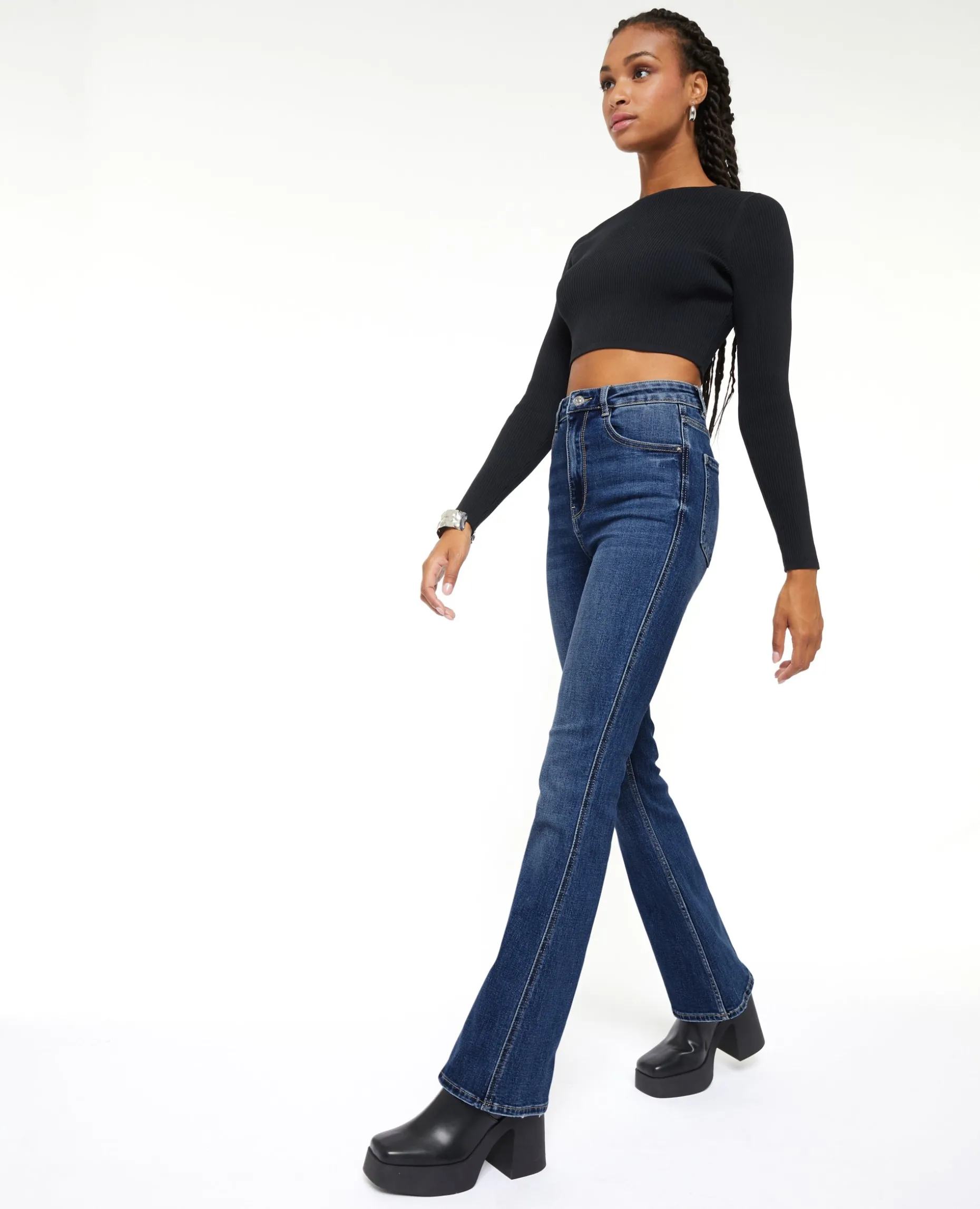 Jean Flare Taille Haute - Bleu Foncé