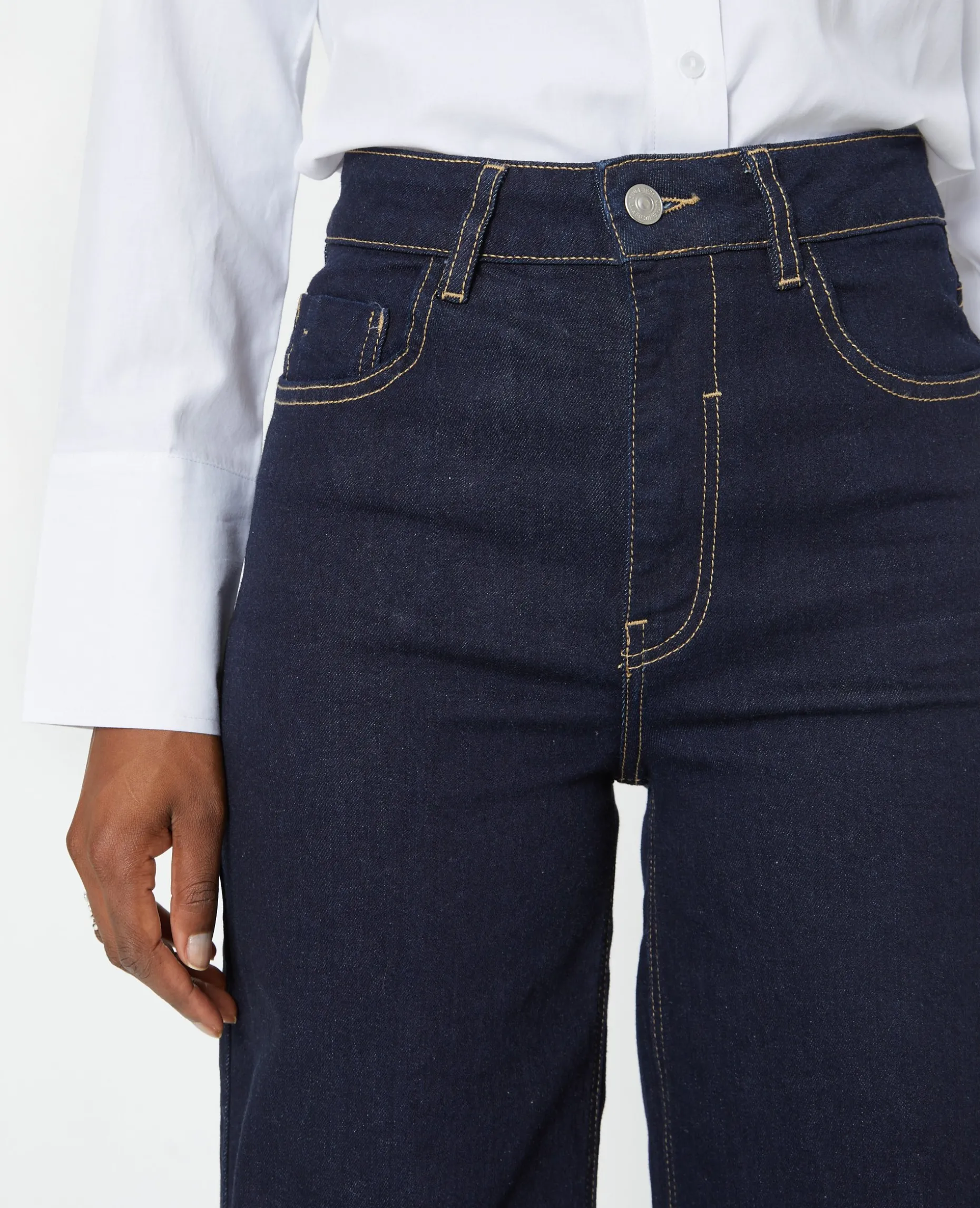 Jean Flare Taille Haute Avec Bas Coupés - Bleu