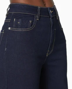 Jean Flare Taille Haute Avec Bas Coupés - Bleu