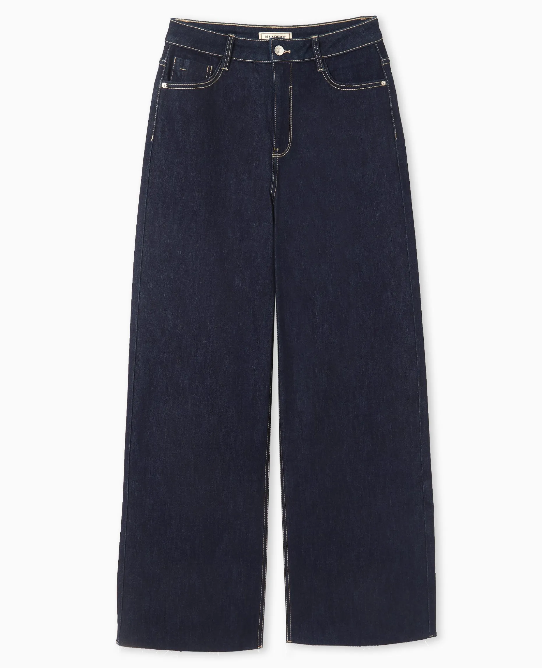 Jean Flare Taille Haute Avec Bas Coupés - Bleu