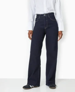 Jean Flare Taille Haute Avec Bas Coupés - Bleu